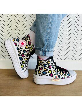 ❤️Converse All Star Ctas Move Hi Kids Shoes 5.5 Platform Leopard Sneaker 272376C